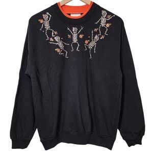 Liberty Lane Womens Medium Halloween Rhinestone Skeleton Pumpkin Crew Sweatshirt